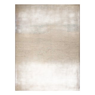 Abstract Solid Light Ivory Cream And Sky Blue Abrash Modern Room Size Rug For Sale