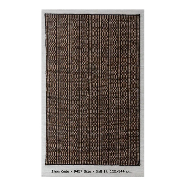 Black Cotton Jute Boho Hand Woven Herringbone Pattern Nordic Scandinavian Decor 5x7 Ft. For Sale