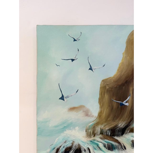 Original Seaside Oil Painting Seagulls Cliffs, Signed N. Gibbs Art, Coastal For Sale - Image 4 of 6