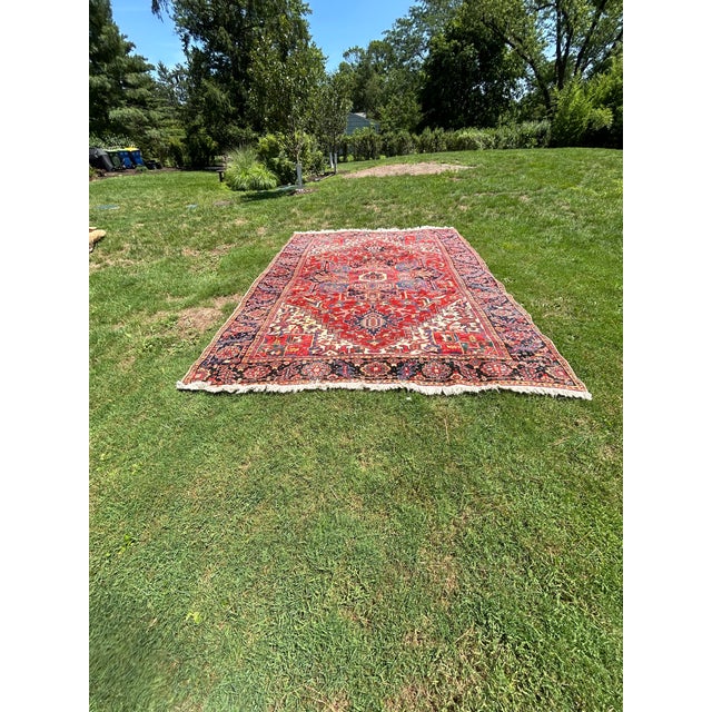 Large Hand Knotted Antique Persian Heriz Rug For Sale - Image 9 of 13