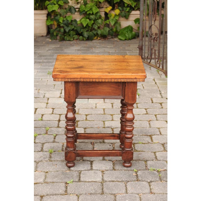 Italian 1870s Walnut Side Table with Dentil Molding, Drawer and Turned Base For Sale - Image 11 of 11