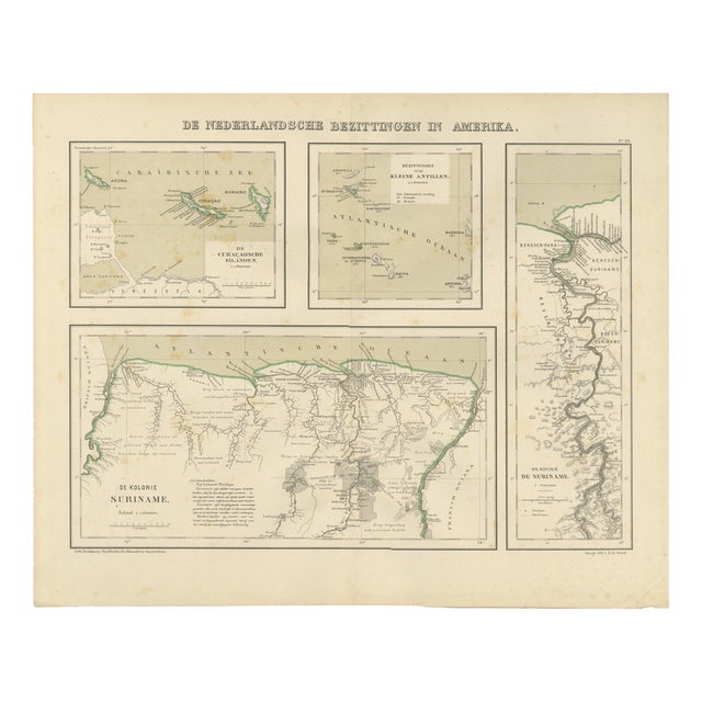Antique Map of Dutch Colonies in the Caribbean and Suriname by Dornseiffen, 1884 For Sale