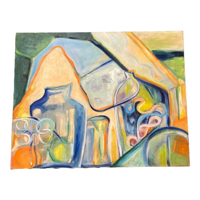 1980’s Original Abstract Expressionist Still Life With a View Painting For Sale