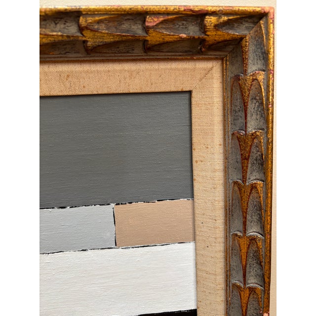 Gray Vintage Mid-Century Modern Abstract Geometric, Hard Edge. Painting For Sale - Image 8 of 10