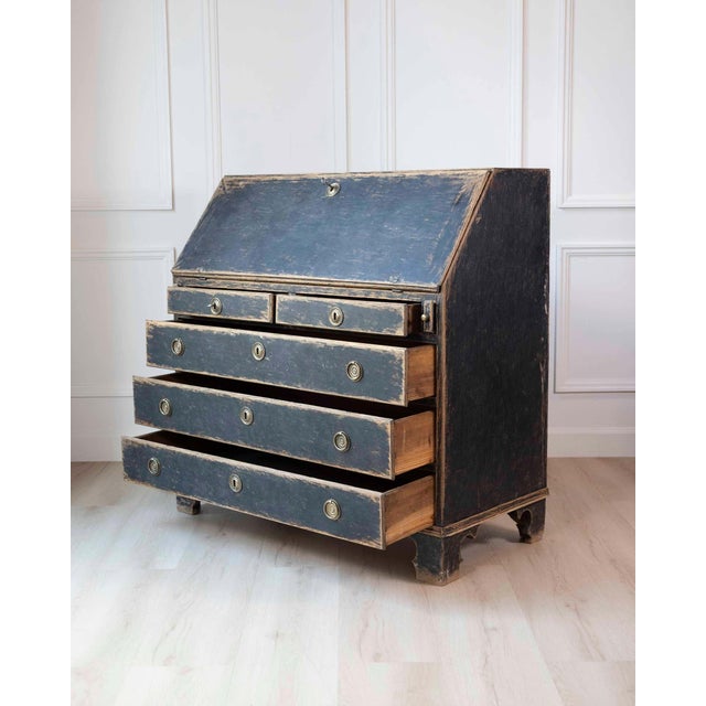 19th Century Period Gustavian Slant-Front Desk with Black Exterior and Blue Interior For Sale - Image 12 of 13