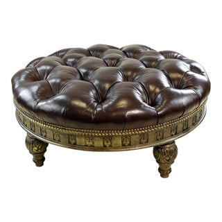 Accent Cocktail Ottoman Leather Hand Tufted Top by Our House Designs For Sale
