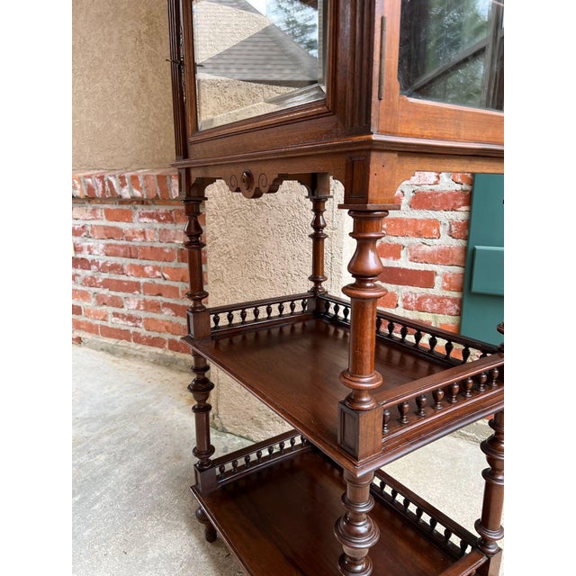 Antique English Display Cabinet Narrow Bookcase Étagère Glass Walnut C1920 For Sale - Image 16 of 18