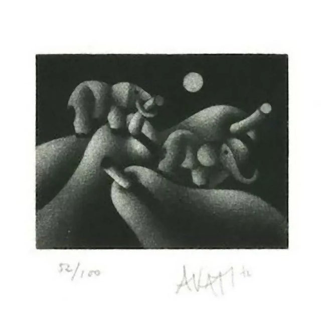 Elephant and Pears - Original Etching on Paper by Mario Avati - 1970s 1970s For Sale