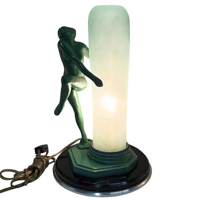 Metal 1970 Frankart F612 Dancing Nude Nymph Lamp W/ Frosted Glass Shade, Re-Edition For Sale - Image 7 of 8