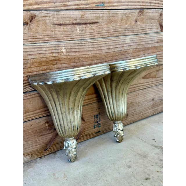 Pair of Maitland-Smith Gilt Wall Brackets Shelves, Philippines For Sale - Image 10 of 11