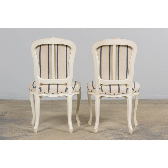 Antique French Louis XV Style Painted Provincial Dining Chairs in Striped Jacquard – Set of 8 For Sale - Image 18 of 18