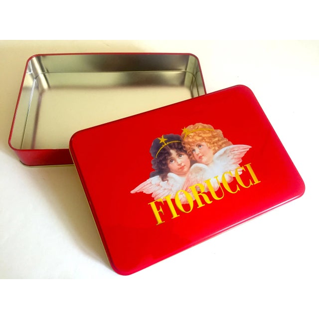 Various Artists Vintage 1980s Fiorucci New Wave Italian Fashion Cherub Angels Post Modern Red Tin Metal Box For Sale - Image 4 of 13