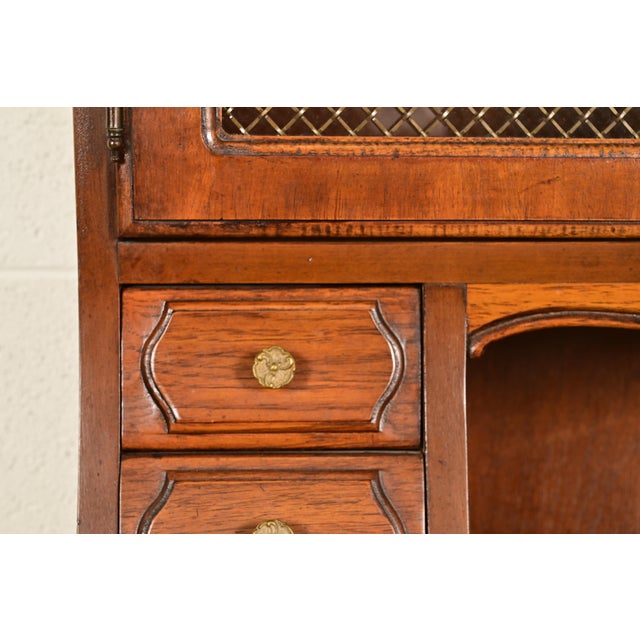 Brown Thomasville French Provincial Carved Walnut Secretary Desk With Bookcase Hutch For Sale - Image 8 of 16