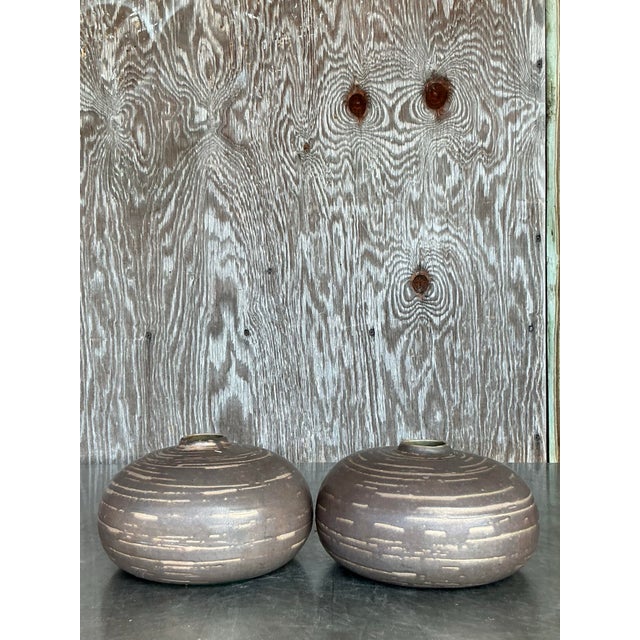 Vintage Boho Original Studio Pottery Vase - Set of 2 For Sale In West Palm - Image 6 of 11