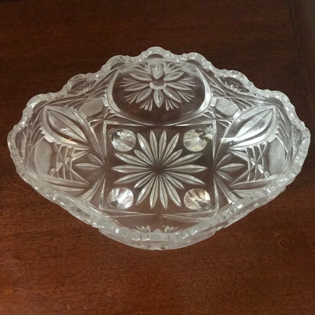 Mid-Century Modern Vintage Cut Crystal Footed Serving Bowl or Candy Dish For Sale - Image 3 of 6