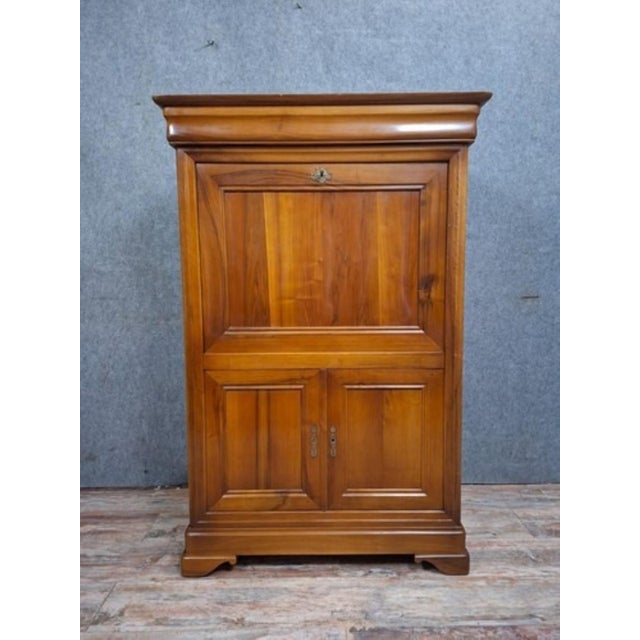 Vintage Louis Philippe Cherrywood Drop-Front Secretary Desk with Leather Top For Sale - Image 13 of 13