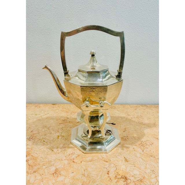 Wilcox Silver Plate Co. Early 20th Century Wilcox Silver Plate Co. Tilting Coffee Pot on Stand For Sale - Image 4 of 12