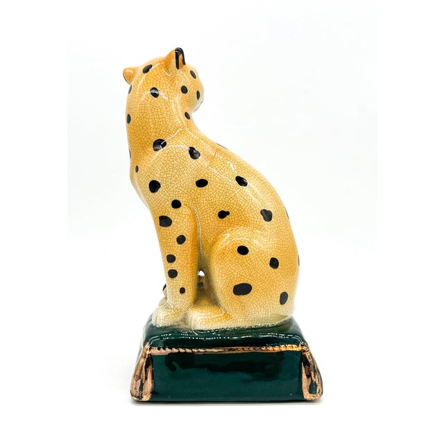 Vintage Staffordshire Style Crackle Glazed Ceramic Cheetah on Green Pillow – Hollywood Regency / Safari Chic For Sale In Houston - Image 6 of 9
