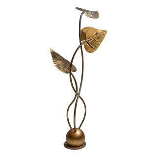 Leaf-Shaped Floor Lamp in Brass attributed to Tommaso Barbi, Italy, 1970 For Sale