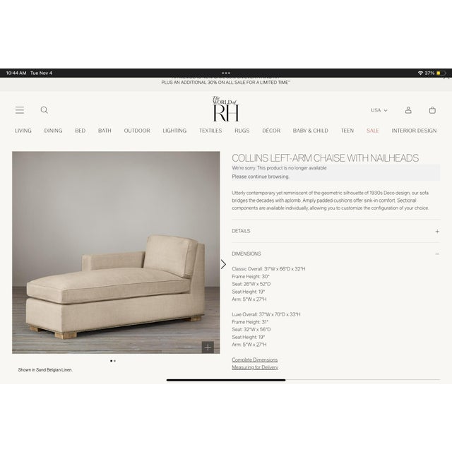 Restoration Hardware Collins Sofa & Chase Set With Nailhead Trim For Sale - Image 12 of 14