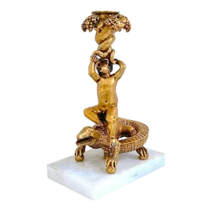 Late 19th Century Italian Renaissance Style Gilt Bronze & Marble Putti on Crocodile Candlestick