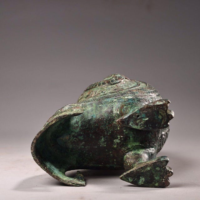 Metal Late 19th Century Bronze Owl-Form Ritual Vessel With Lid, 1850g, Archaic Motifs For Sale - Image 7 of 10