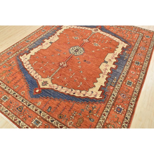Tribal Ziegler Rug 8’2” X 10′ Orange Wool Tribal Hand-Knotted Oriental Carpet For Sale - Image 3 of 12