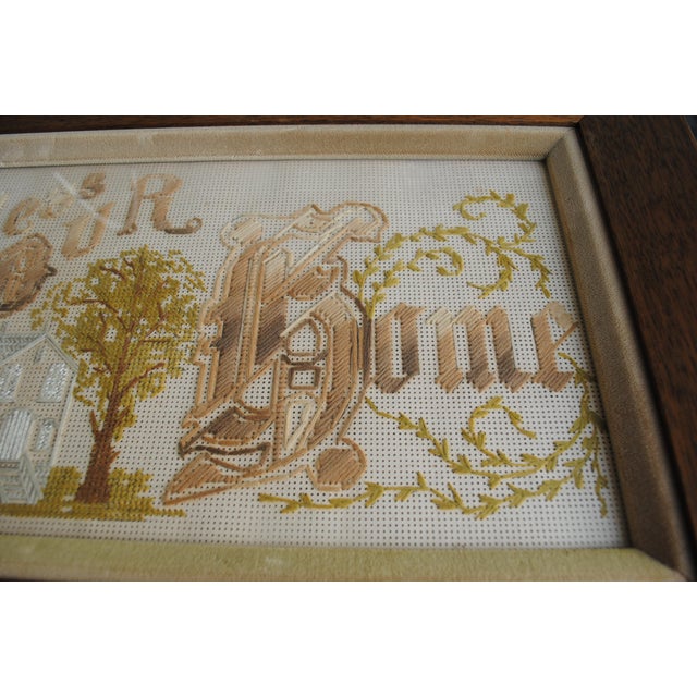 1930's God Bless Our Home Framed Cross Stitch on Perforated Paper For Sale - Image 4 of 5