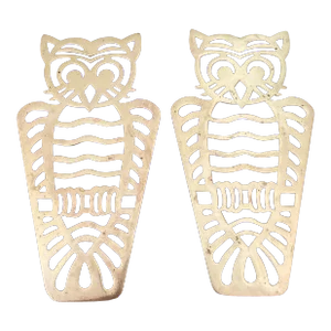 1970s Mid-Century Brass Owl Trivets- a Pair