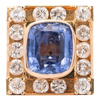 Gia Cert. 8.56 Carat Cushion Light Blue Sapphire 14k Gold Vintage Mens Ring, Size 8.5 For Sale