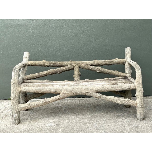 Early 20th Century Vintage Faux Bois Concrete Garden Bench For Sale - Image 5 of 13