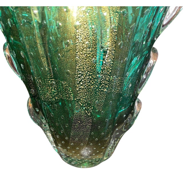Seguso Seguso Murano Green & Gold Aventurine Art Glass Vase. Mid-20th Century. For Sale - Image 4 of 9