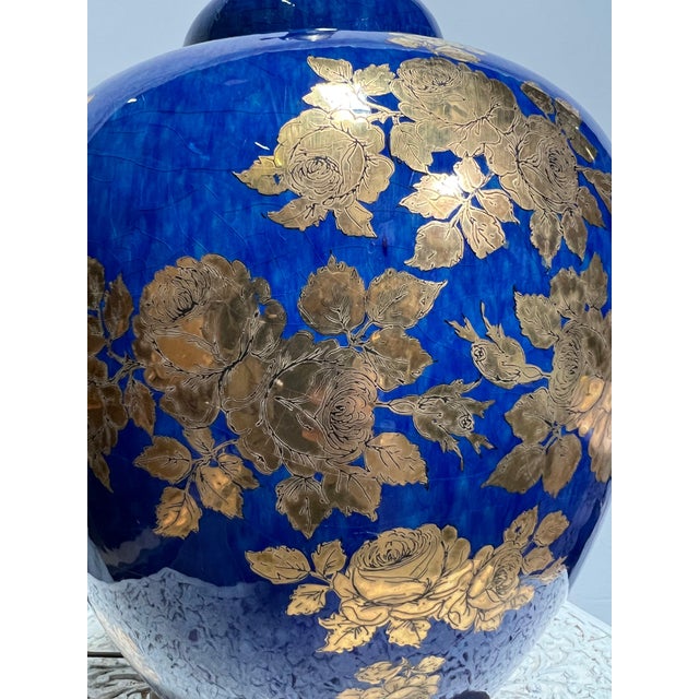 1930s Blue and Gold Leaf Chinese Table Lamp For Sale - Image 4 of 6