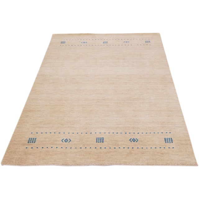 Contemporary Beige Modern Gabbeh Style Handmade Minimalist Wool Rug For Sale - Image 3 of 7