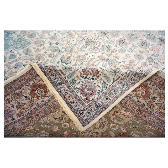 Antique Persian Tabriz Pahlavi Wool 12x18 Ivory, Pink & Teal Handmade Area Rug #9902227 For Sale - Image 14 of 15
