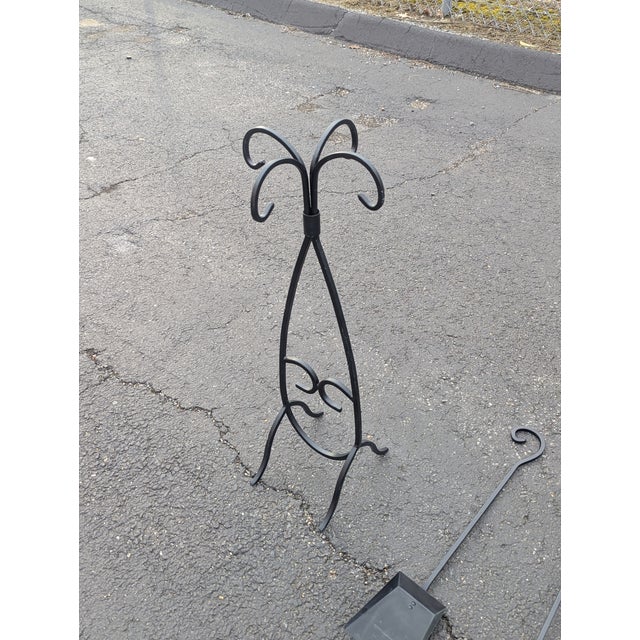 Vintage 4-Piece Wrought Iron Fireplace Tool Set Stand For Sale In Washington DC - Image 6 of 7