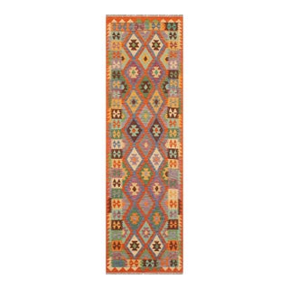 Rustic Kilim Blue Rust Hand Woven Rug - 2'8" X 9'9" For Sale