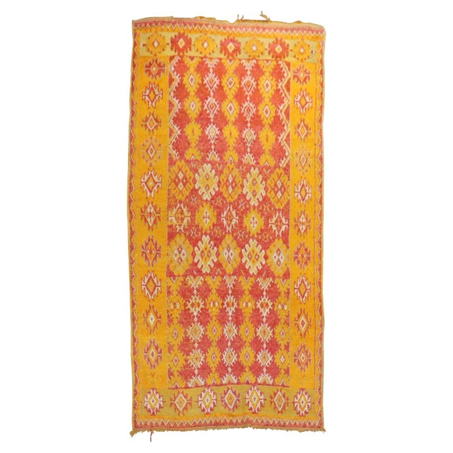Textile Mid 20th Century Saffron Red Quirky Moroccan Colorful Geometric Accent Rug For Sale - Image 7 of 18