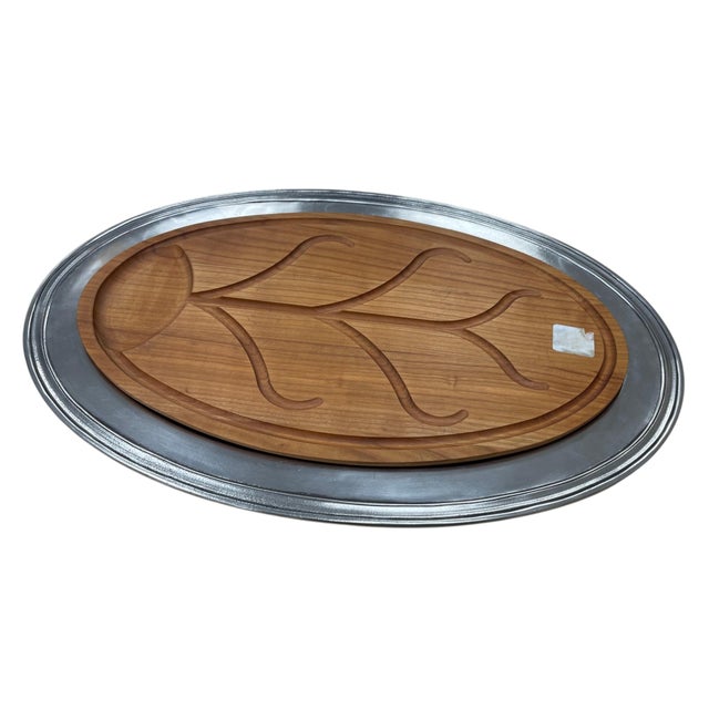 2000 - 2009 Contemporary Match Pewter Oval Carving Platter With Insert For Sale - Image 5 of 6