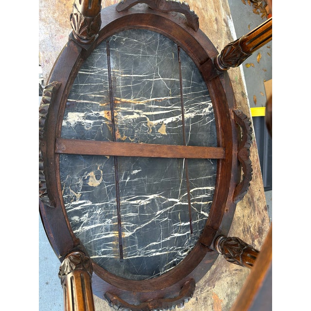 Antique Louis XVI Style Oval Carved Mahogany and Marble Top Coffee Table, Side Table For Sale - Image 10 of 12