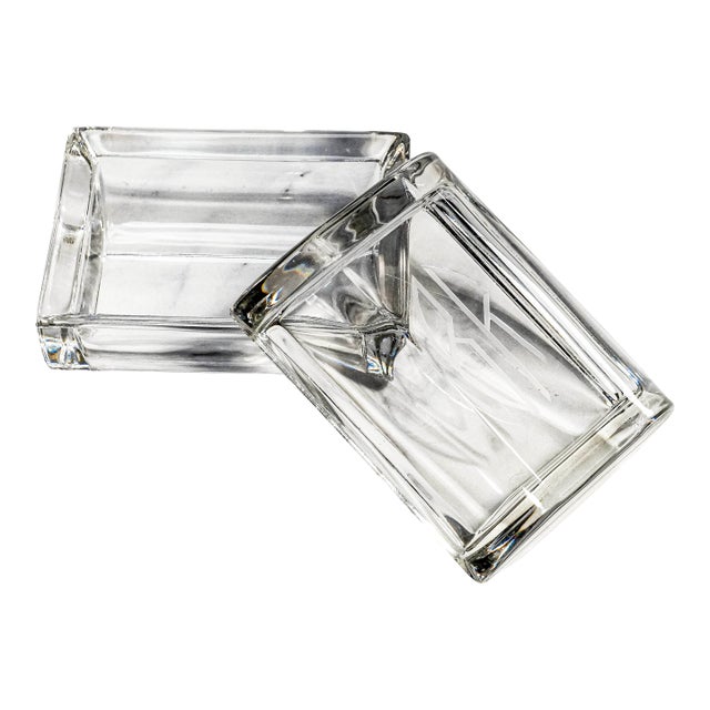 Heavy Crystal Glass Antique Jewelry Box Art Deco Monogrammed Br Trinket Box Luxury Home Decor For Sale