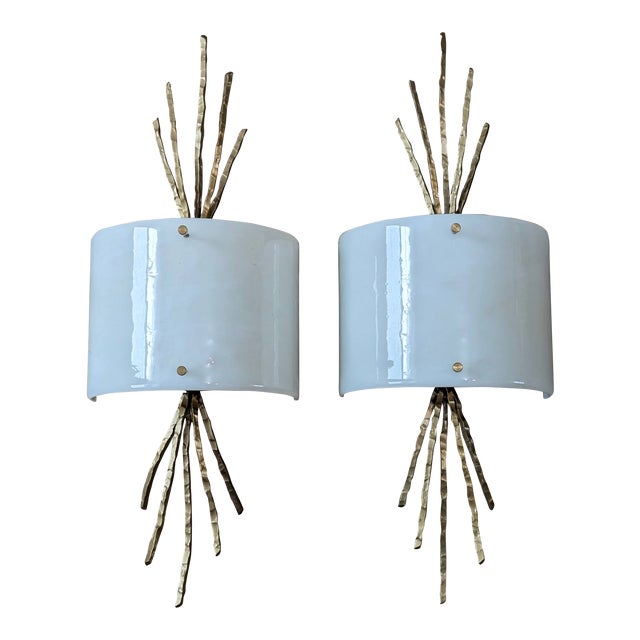 Custom Ironwood Thistle Sconces With Glass Shades - a Pair For Sale