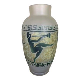 French Art Deco Nudes Playing Horns Opaline Vase Signed Loti Nancy C 1920 For Sale