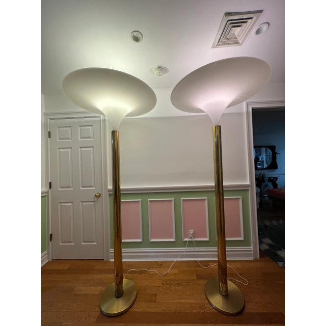 Art Deco 1980s Large Torch Brass Floor Lamps - a Pair For Sale - Image 3 of 3