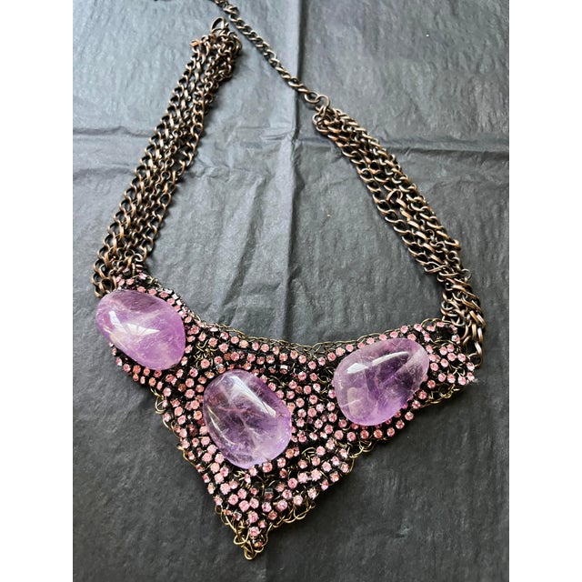 Art Nouveau 1990s Vintage Purple & Pink Rhinestone Necklace For Sale - Image 3 of 8