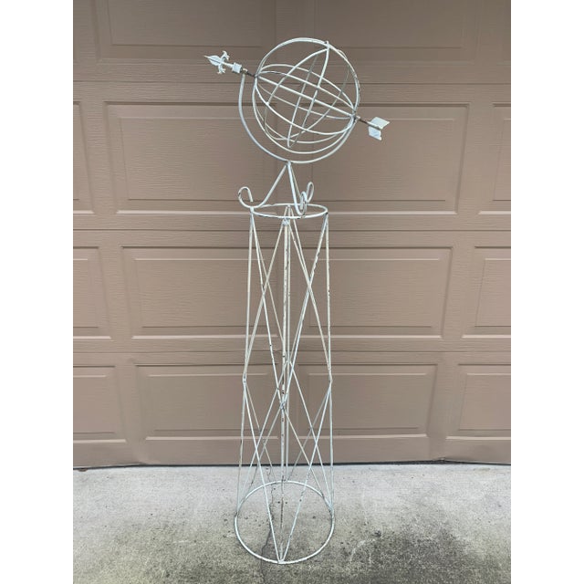 Large Classical White Cast Iron Armillary Sphere Garden Sculpture on Stand, English Country Estate Decor For Sale - Image 10 of 11
