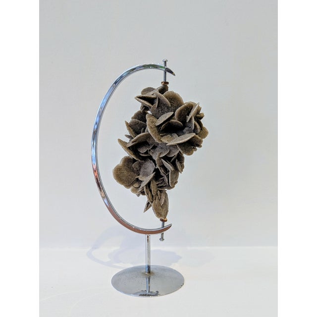 Desert Rose Crystal Specimen on Chrome Stand, 1970s For Sale - Image 4 of 5
