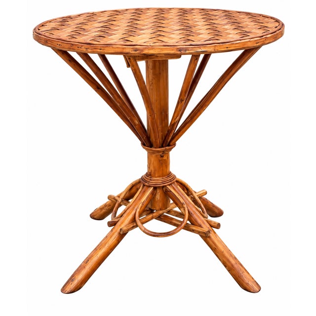 Vintage Woven Rattan Garden Set of Round Table and Armchairs, 1950s, Set of 5 For Sale - Image 4 of 15