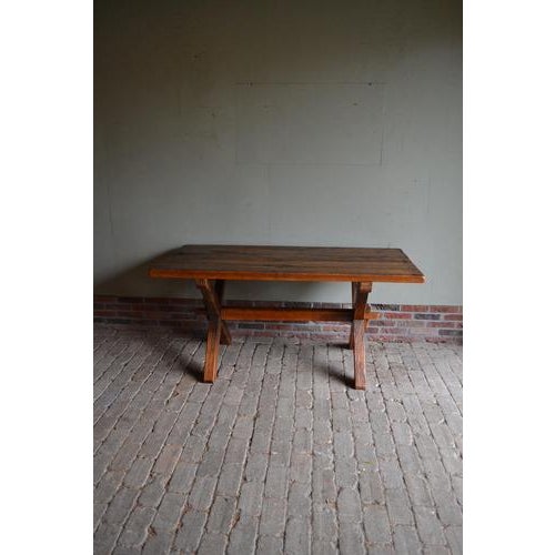 Brown Antique Oak Cross-Legged Table For Sale - Image 8 of 8