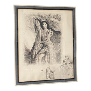 Framed Vintage 1940's Drypoint Etching in the Style of Paul Emile Becat For Sale